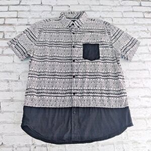 Brooklyn Calling NYC Shirt Men Large Black White Geometric Button Up Cotton Camp